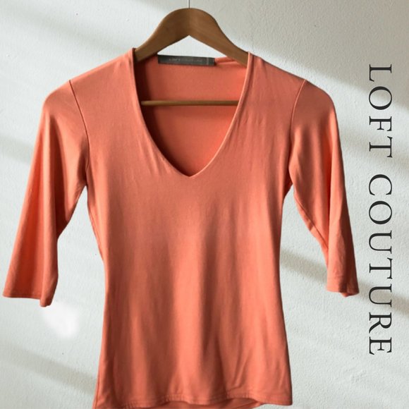 Loft Couture Tops - 😃 Free With Any Purchase Loft Couture Top 3/4 Sleeve V Neck Peach Shirt, Small